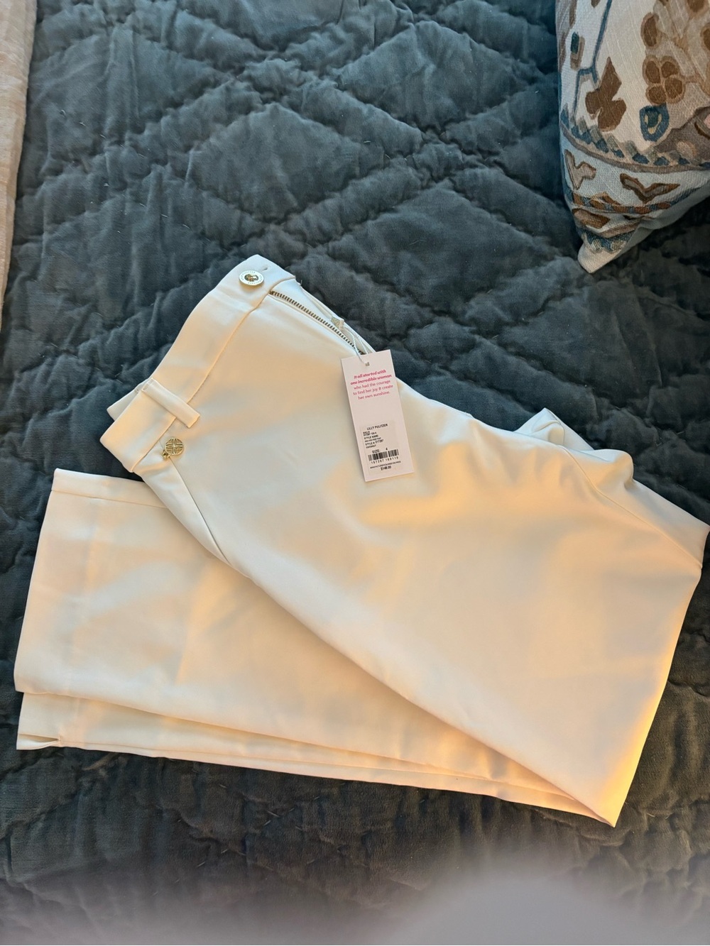 NWT Lilly Pulitzer Cream Tailored Ana high rise Pants with Gold Hardware